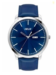 Helix By Timex Blue Round Dial Analog Leather Men Watch - TW039HG13