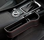 Car Seat Gap Filler Organizer with Cup Holder – PU Leather Side Storage Box with Charging Hole, Anti Drop Seat Gap Pocket for Phone, Wallet, Keys and Bottles for Cars SUVs
