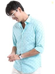 KETCH Mens Full Sleeves Slim Fit Shirt (KHSH001329_Light Blue_M)