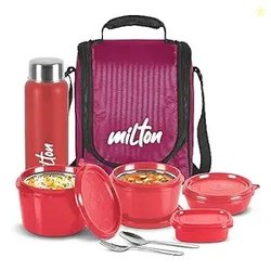 MILTON Pro Lunch Box with Steel Cutlery, 3 Microwave Safe Inner Steel