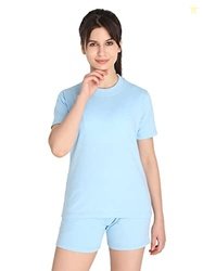 CHKOKKO Women's Terry Cotton Loose Fit Half Sleeve T-Shirt (Medium, Sk