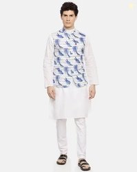 The Indian Garage Co Leaf Print Slim Fit Waistcoat