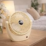 One94Store Portable USB Desk Fan, 1800mAh Rechargeable Handheld Fan with Stand, 3 Speed Low Noise Personal Cooling Fan, Up to 4Hrs Runtime for Home, Office & Travel (Creamy White)