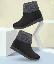 Inc.5 Women Black Flat Boots Boots For Women (Black , 4)