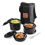 Cello All In One Lunch Box with Fabric Bag, Black | 3 Microwave Safe Insulated Inner Steel Containers (550ml,375ml,225ml)| Food Grade, BPA Free, Air Tight Leak Proof Tiffin Box Set For Office, College