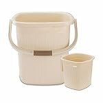 Nayasa Rimmy Plastic Bucket Set for Bathroom | Bucket and Mug (18 Liters & 1.5 Liters) | Bathroom Set of 2 | Bathroom Accessories Set | Bathroom Bucket Set | Ivory
