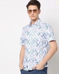 NETPLAY Leaf Print Slim Fit Shirt with Patch Pocket