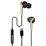 ZEBRONICS Type-C Wired Earphones, in-Line MIC, Deep Bass, 1.2m Cable, 10mm Neodymium Driver, Light Weight, in-Ear Design, Compatible with Mobile, Tablet, Laptop (Bro C, Black+Gold)