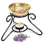 Pure Source India Oil Diffuser Set with Metal Powder Coated Stand and Pure Brass Bowl with 1 Tea Light and 10 ML Lemon Grass Aroma .(Oil Diffuser Set)