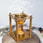 Pure Source India Metal Stand and Brass Bowl Camphor Burner/Aroma Lamp/Dhoop Burner/Aroma Burner Square (4.75Inch) (Gold and Gliter Finsh)
