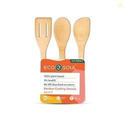 EcoSoul | Bamboo Spatula [ Set of 3 ] | Wooden Spatula | Bamboo Ladle/