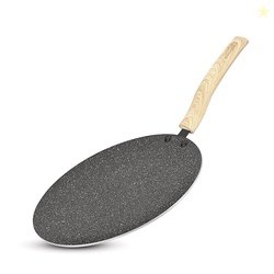BERGNER Earth Black Non-Stick 26 cm Concave Roti Tawa, Wooden Finish S