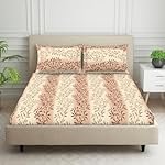 Welspun 120 TC Cotton Blend Bedsheet for Double Bed with 2 Pillow Cover | Skin Safe & Super Soft Queen Size Bed Sheet | (224 X 254 CM) – Ornate Brown | Harmony