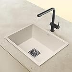 Benelave by Hindware BLACP91010 Quartz Sink 21×18 for Kitchen | Single Bowl | White Color | Better Sound Absorption for Quieter Use | 7-year Manufacturer Warranty