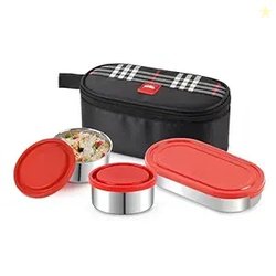CELLO MF Trent Plus Stainless Steel Lunch Box with Jacket | Red | Leak