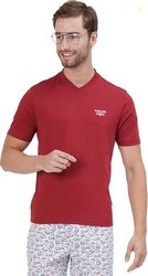 U.S. POLO ASSN. Men Solid V Neck Pure Cotton Red T-Shirt