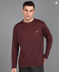 3BROS Men Solid Round Neck Cotton Blend Maroon T-Shirt