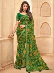 Satrani Floral Chiffon Fusion Saree