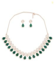 ZAVERI PEARLS Green TearDrop & Dazzling Cubic Zirconia Necklace & Earr
