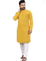 madhavwears Men Embellished Mirror Work Handloom Kurta