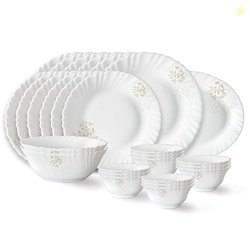 Larah by Borosil Ingot Fluted Series Opalware Dinner Set | 27 Pieces f