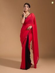 all about you Colourblocked Sequinned Pure Georgette Saree