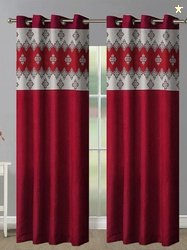 Aura Maroon & White 2 Pieces Printed Room Darkening Eyelet Long Door C