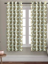 Aura White & Gold Toned 2 Pieces Leaf Printed Eyelet Room Darkening Wi