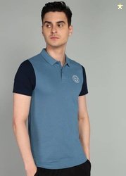 PUMA Men Colorblock Polo Neck Pure Cotton Blue T-Shirt