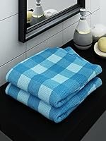Athom Living Ecosaviour Premium Cotton Bath Towel S Blue Big Checks (Pack of 2)